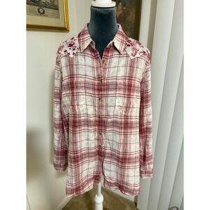 Ariat REAL Floral Plaid Western Shirt Relaxed Fit Long Sleeve Womens Large